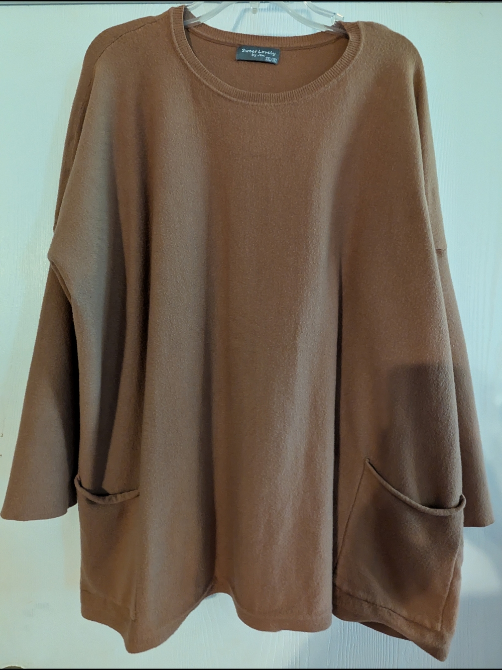 Sweet Love Oversized Brown Crewneck Tunic with Pockets